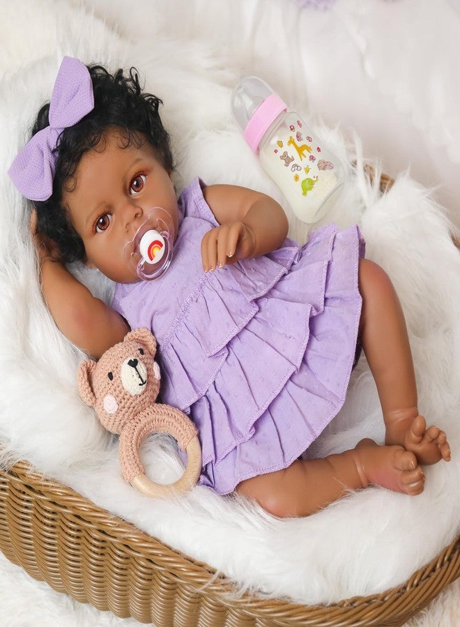 KSBD Reborn Baby Doll Black Girl - 18 Inch Weighted Lifelike Realistic African American, Newborn Real Life Handcrafted Toddler Baby with Hair, Soft Cloth Body and Accessories Gift Set for Kids Age 3+ - Image 1