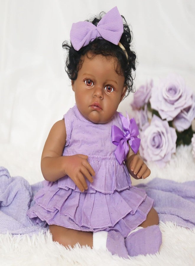 KSBD Reborn Baby Doll Black Girl - 18 Inch Weighted Lifelike Realistic African American, Newborn Real Life Handcrafted Toddler Baby with Hair, Soft Cloth Body and Accessories Gift Set for Kids Age 3+ - Image 3