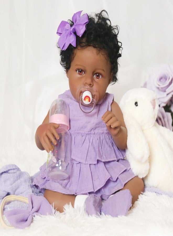 KSBD Reborn Baby Doll Black Girl - 18 Inch Weighted Lifelike Realistic African American, Newborn Real Life Handcrafted Toddler Baby with Hair, Soft Cloth Body and Accessories Gift Set for Kids Age 3+ - Image 4