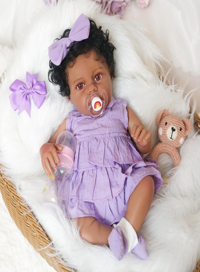 KSBD Reborn Baby Doll Black Girl - 18 Inch Weighted Lifelike Realistic African American, Newborn Real Life Handcrafted Toddler Baby with Hair, Soft Cloth Body and Accessories Gift Set for Kids Age 3+ - Image 2