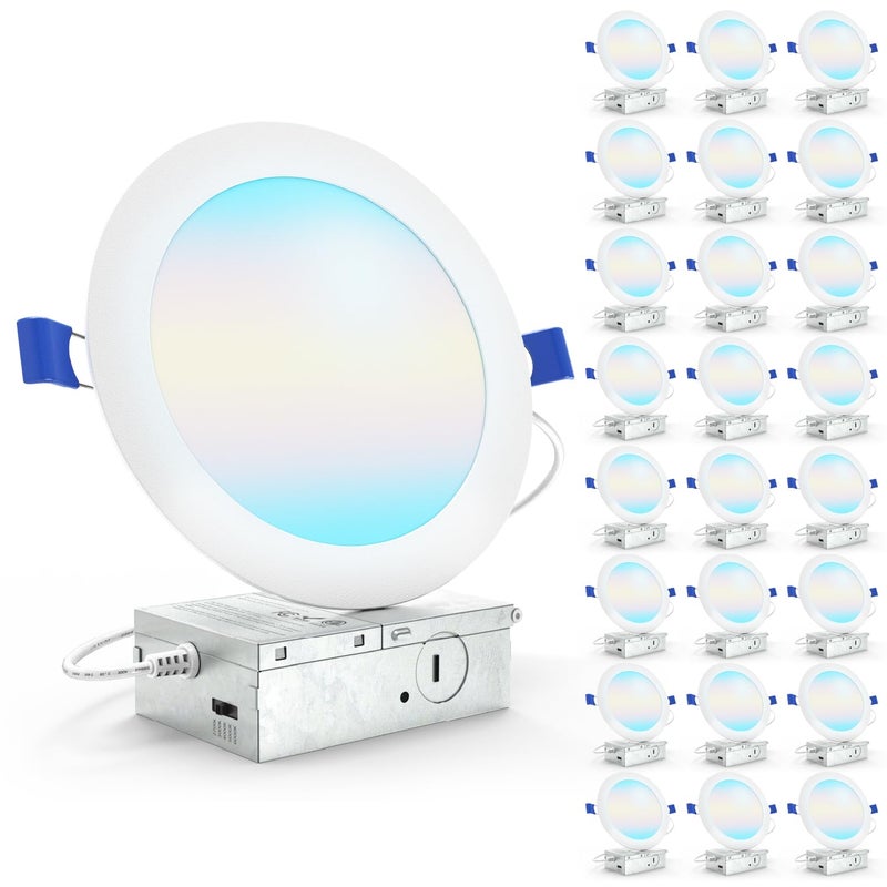 Sunco Lighting Sunco 24 Pack 6 Inch LED Recessed Light, Canless Ceiling Lights Slim with Junction Box, 1200 LM, 14W (100W Equivalent), Selectable CCT 2700K/3000K/4000K/5000K/6000K, Dimmable, Wafer Thin ETL - Image 1