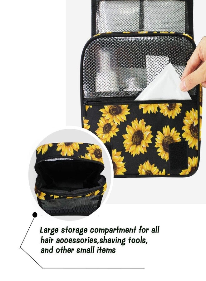 senya Hanging Travel Toiletry Bag Kit Makeup Case Cosmetics Organizer for Men Women (Black Sunflower) - Image 5