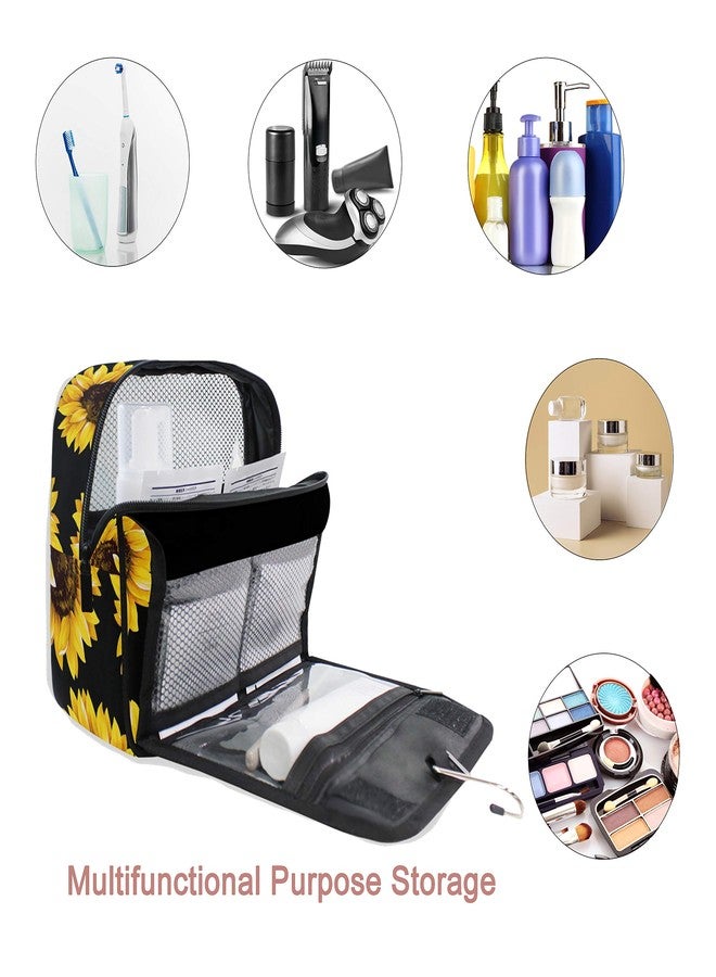 senya Hanging Travel Toiletry Bag Kit Makeup Case Cosmetics Organizer for Men Women (Black Sunflower) - Image 4