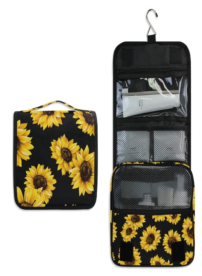 senya Hanging Travel Toiletry Bag Kit Makeup Case Cosmetics Organizer for Men Women (Black Sunflower) - Image 2