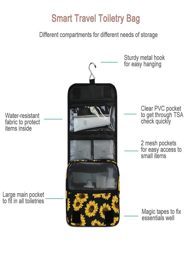 senya Hanging Travel Toiletry Bag Kit Makeup Case Cosmetics Organizer for Men Women (Black Sunflower) - Image 3