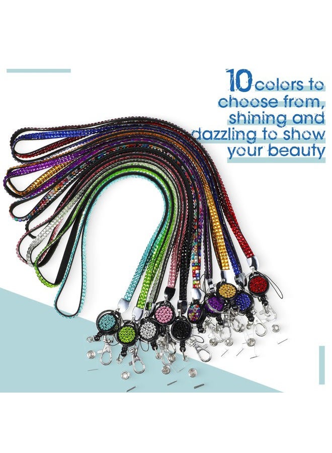 Zonon 10 Pieces Rhinestone Lanyard Bling Glitter Retractable Necklace Badge Reel Lanyard with Safety Clasp Crystal ID Badge Keychain Holder for Women Key Id Card Name, 10 Colors - Image 2