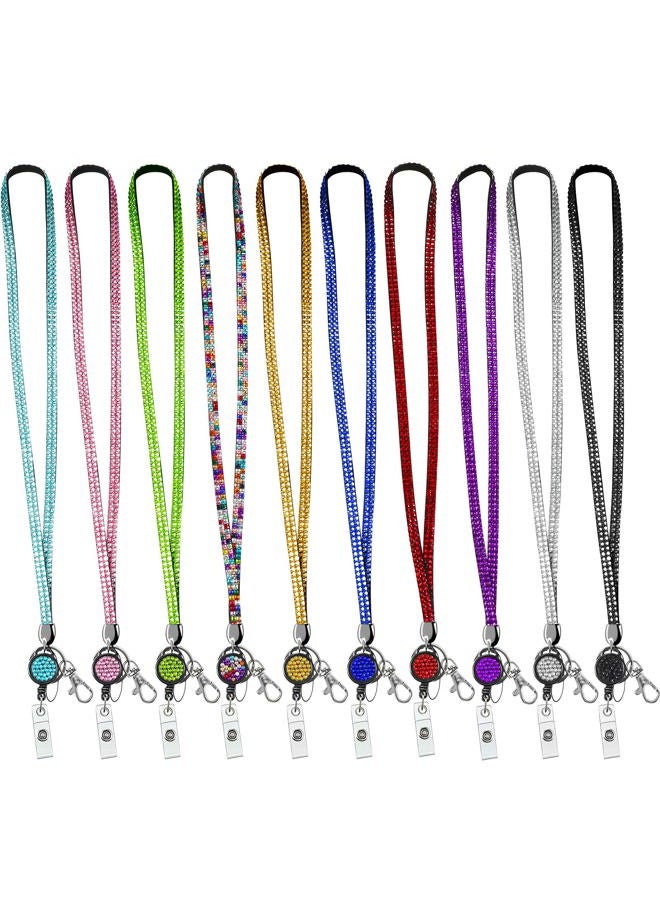 Zonon 10 Pieces Rhinestone Lanyard Bling Glitter Retractable Necklace Badge Reel Lanyard with Safety Clasp Crystal ID Badge Keychain Holder for Women Key Id Card Name, 10 Colors - Image 1