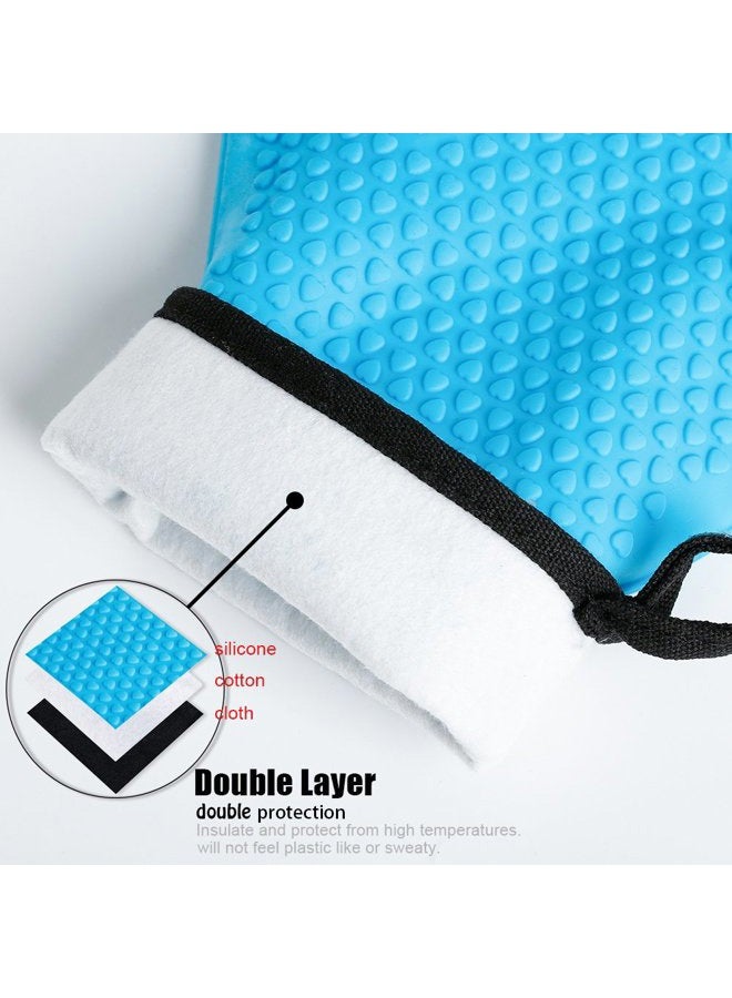 Loveuing Kitchen Oven Gloves - Silicone and Cotton Double-Layer Heat Resistant Oven Mitts/BBQ Gloves/Grill Gloves - Perfect for Baking and Grilling (XL-XXXL, Blue) - Image 3