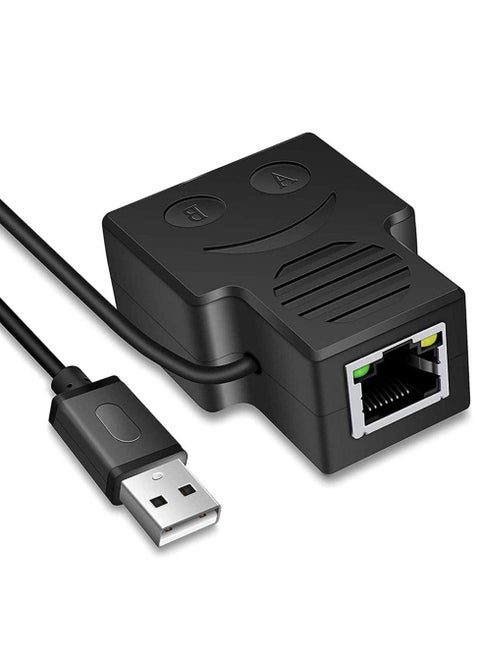 موزع إيثرنت 1 إلى 2 RJ45 شبكة ذكر، محول موصل مقبس إيثرنت RJ45 LAN، لـ Cat5 وCat5e وCat6 وCat7 (أسود، مطلوب مصدر طاقة)
