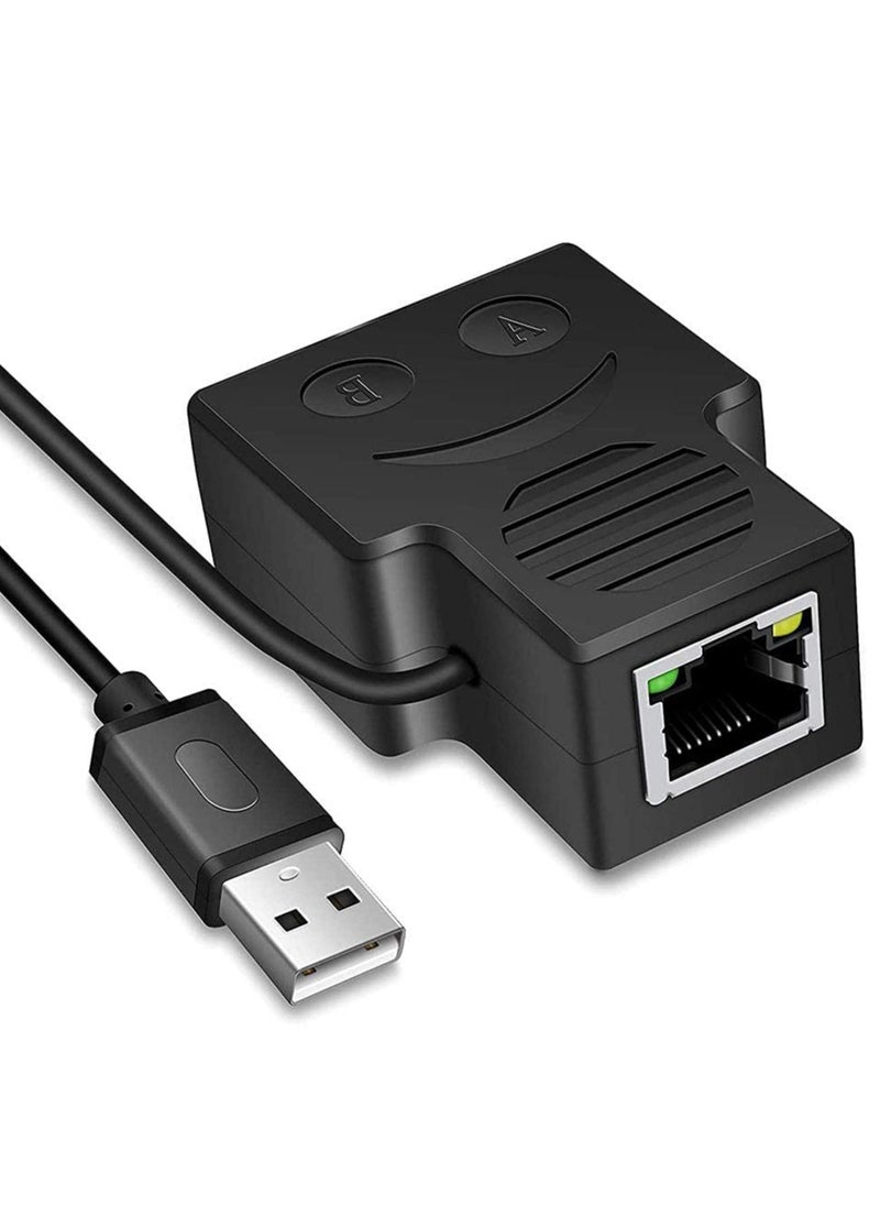Excefore - Ethernet Splitter 1 to 2 RJ45 Network Male, RJ45 LAN Ethernet Socket Connector Adapter, for Cat5, Cat5e, Cat6, Cat7 (Black, Power Supply Required) - Image 1