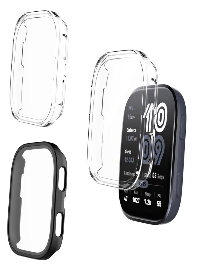 Aiziki 2 Pack for Amazfit Bip 6 Screen Protector Case, Screen Protector Hard PC Cover, Anti-scratch, Easy to Install, Compatible with Amazfit Bip 6 Screen Protector (Clear+Black) - Image 1