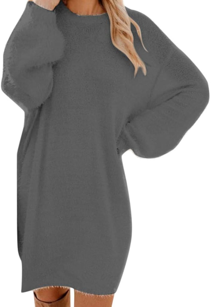 woobles Women's Loose Oversize Turtleneck Loose Fluffy Fuzzy Long Pullover Sweater Dress - Image 1