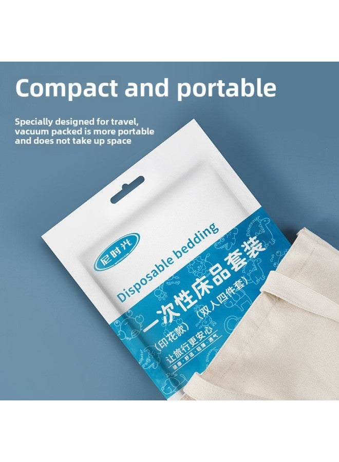 Disposable Bed Sheet Quilt Cover Pillowcase Travel Sterilized Bath Towel Thickened Four-piece Travel Bedding Set-Color:White Thickened Towel Bath Towel Combination  - Image 3