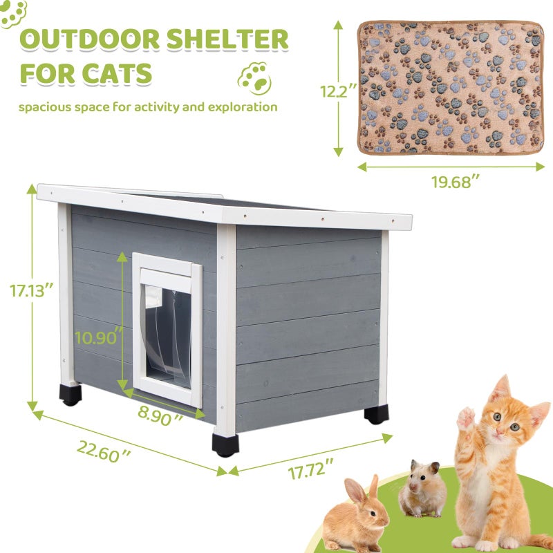Agitree Outdoor Wooden Pet House, Weatherproof Winter Shelter for Ñ€uÑ€Ñ€y and Cats, Elevated Design with Window (Gray) - Image 5