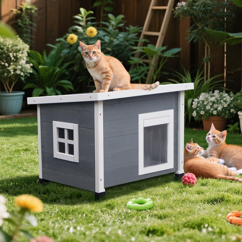 Agitree Outdoor Wooden Pet House, Weatherproof Winter Shelter for Ñ€uÑ€Ñ€y and Cats, Elevated Design with Window (Gray) - Image 2