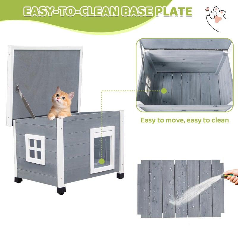 Agitree Outdoor Wooden Pet House, Weatherproof Winter Shelter for Ñ€uÑ€Ñ€y and Cats, Elevated Design with Window (Gray) - Image 3