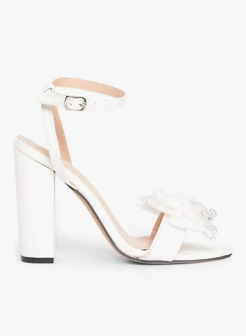 Take Two Embellished Bow Pearl Detail Block Heel Sandals