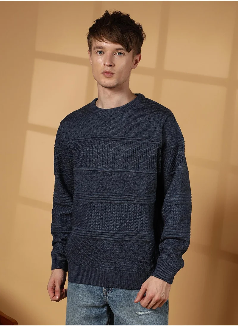 كامبوس سوترا Men's Prussian Blue Textured-Knit Pullover Sweater