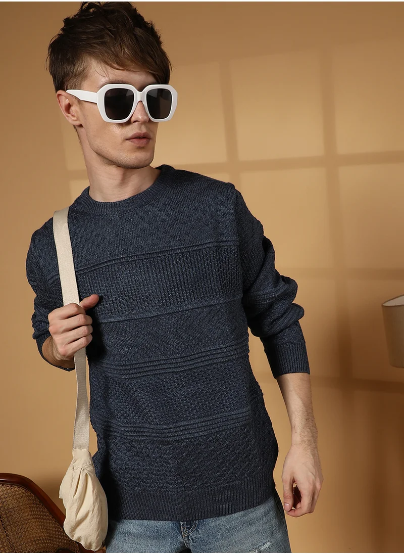 كامبوس سوترا Men's Prussian Blue Textured-Knit Pullover Sweater