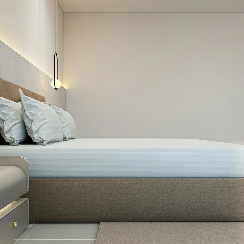 يسكن Luxurious 300 Thread Count Bamboo  Sateen Wide Stripe Fitted Sheet