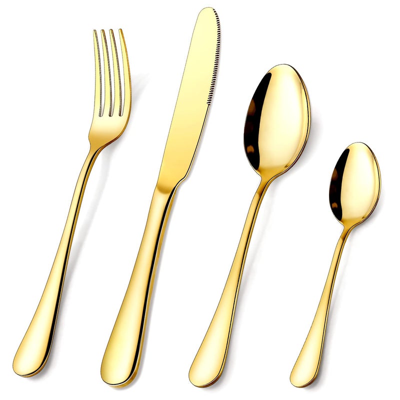 Gold Silverware Set OGORI 24Piece Food Grade Stainless Steel Gold Flatware Set Kitchen Utensil Set Service for 6 Mirror Polished Tableware Cutlery Set for Home and Restaurant Dishwasher Safe