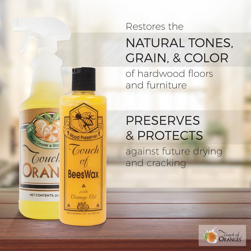 Touch Of Oranges Touch of Oranges Beeswax Wood Polish Conditioner, Cleaner & Restorer Bundle Hardwood Floor Cleaner Spray Real Orange Oil - (32 & 16 oz )  - Image 4