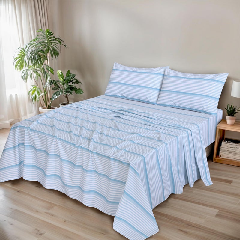 RUVANTI 100% Organic Cotton Sheets King Size, Percale Weave, GOTS Certified, 4-Piece Set, Deep Pocket 15", Crisp & Breathable, Soft Durable Bedding, SÃ¡banas AlgodÃ³n OrgÃ¡nico â€“ Nautical Stripes - Image 2