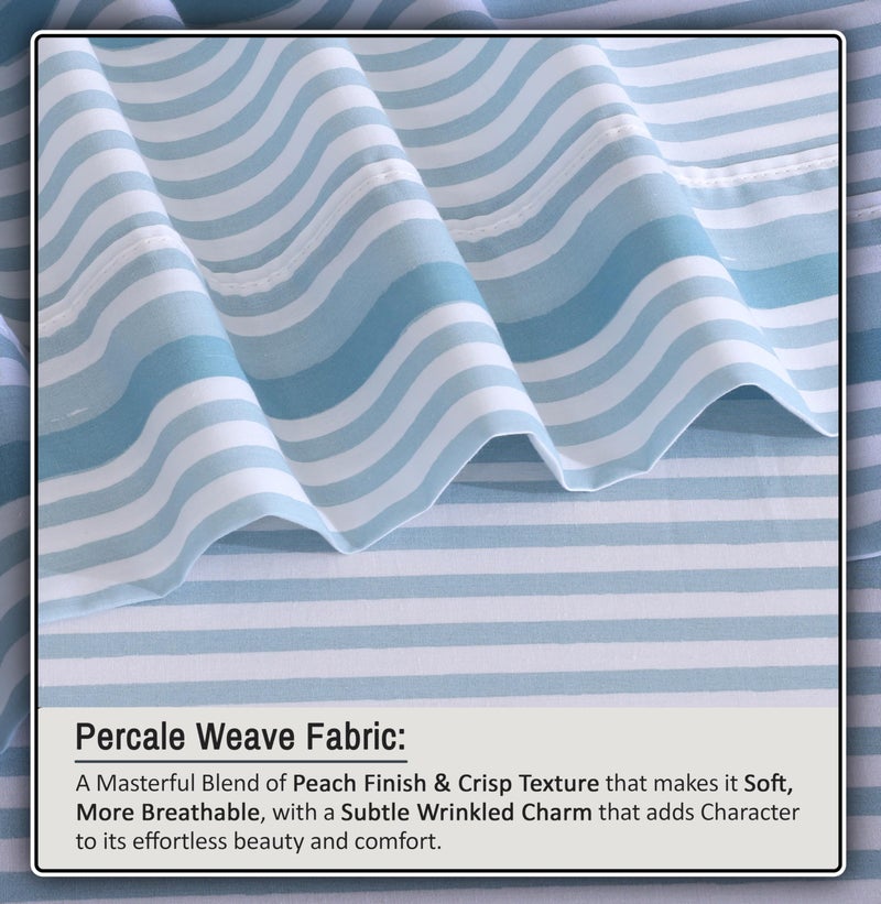 RUVANTI 100% Organic Cotton Sheets King Size, Percale Weave, GOTS Certified, 4-Piece Set, Deep Pocket 15", Crisp & Breathable, Soft Durable Bedding, SÃ¡banas AlgodÃ³n OrgÃ¡nico â€“ Nautical Stripes - Image 4