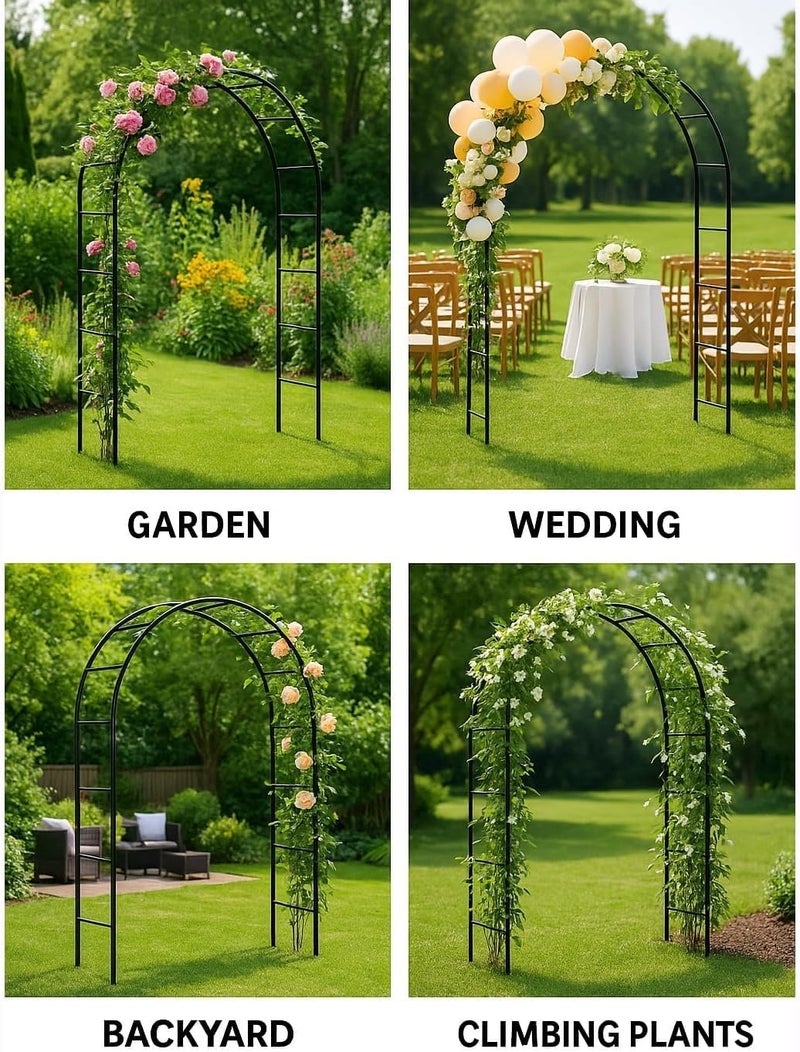 Adorox 7.8ft Garden Arch Trellis for Climbing Plants, Metal Arch Frame, Pumpkin Archway Outdoor Garden Arbors and Arches for Halloween Christmas Birthday Party Baby Shower Decoration(Black) - Image 2
