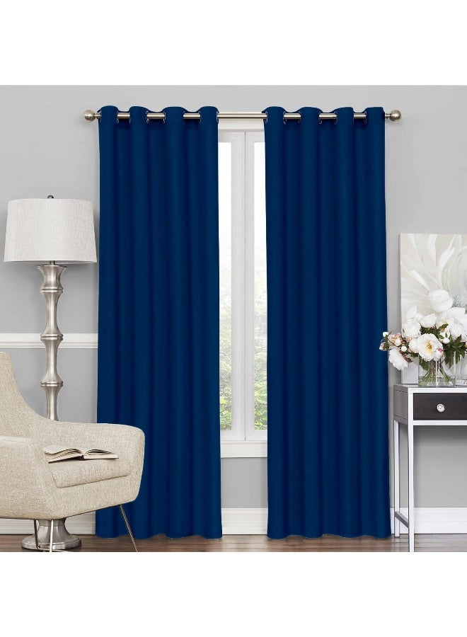 Story@Home Story@Home Blackout Long Door Curtains, for Living/Bedroom. Premium Faux Silk, Rich Polyester. Light Blocking, Thermal Insulation, Noise Reduction. Grommet. Solid Blue, 2 Panels, 275cm/9ft  - Image 1