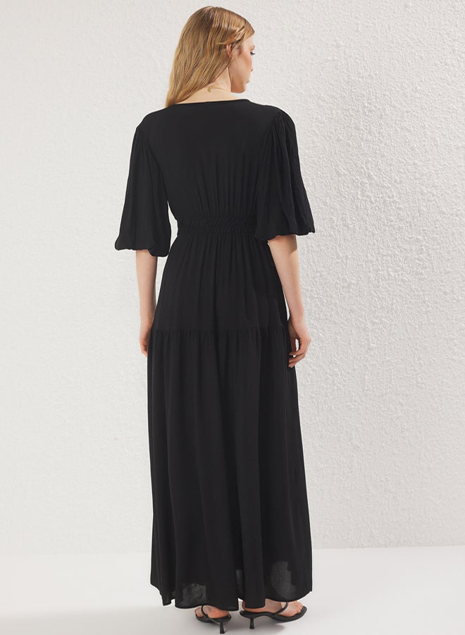 trendyol Black Waist Opening VNeck Maxi Woven Dress - Image 4