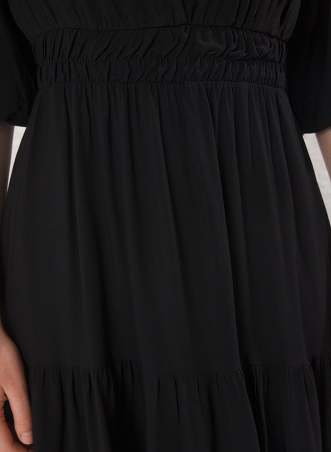 trendyol Black Waist Opening VNeck Maxi Woven Dress - Image 3