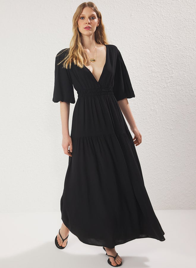 trendyol Black Waist Opening VNeck Maxi Woven Dress - Image 5