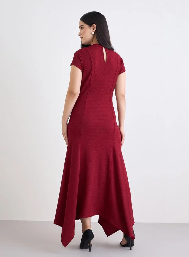 Styli Burgundy Asymmetric Hem Maxi Dress