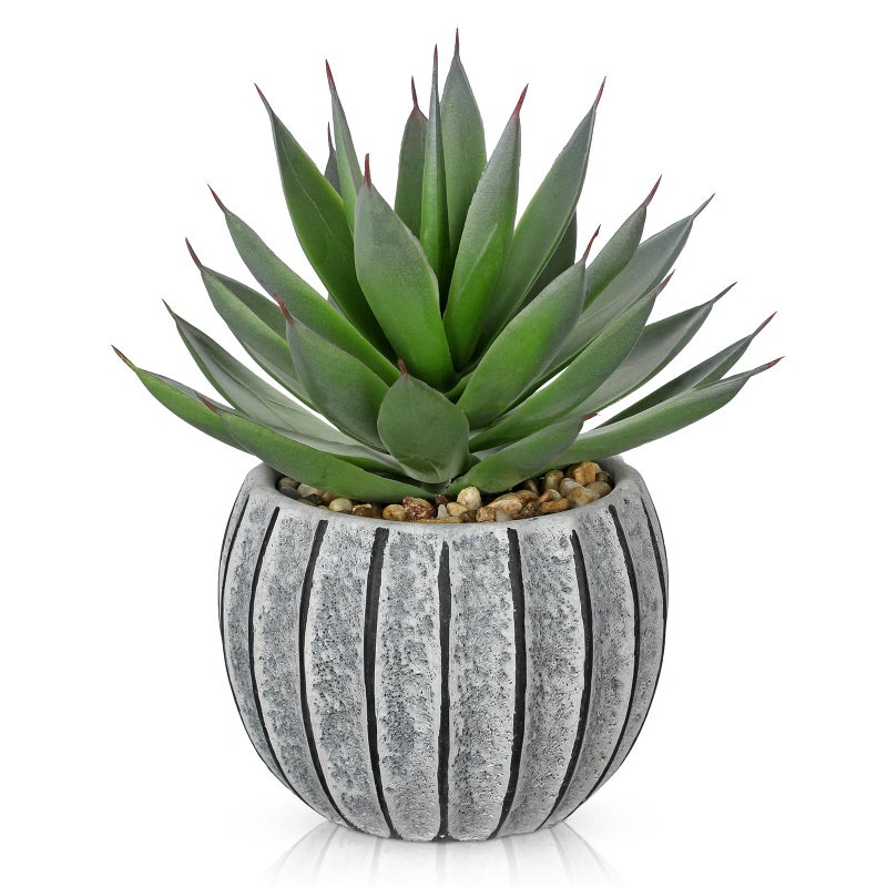 Briful Artificial Aloe Succulent Plant in Aged Cement-Look Ceramic Pot â€“ 8" Tall Faux Agave Plant with Decorative Pebbles â€“ Realistic Desk or Shelf Decor for Home, Office, Bathroom - Image 1