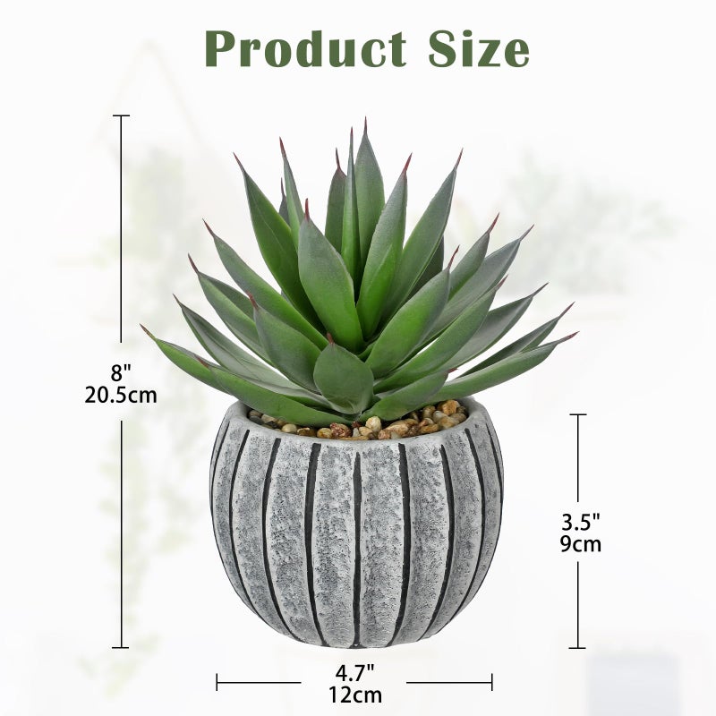Briful Artificial Aloe Succulent Plant in Aged Cement-Look Ceramic Pot â€“ 8" Tall Faux Agave Plant with Decorative Pebbles â€“ Realistic Desk or Shelf Decor for Home, Office, Bathroom - Image 3