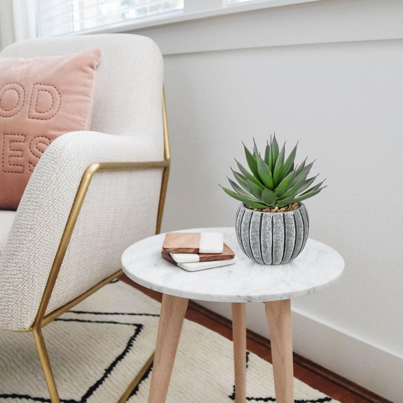 Briful Artificial Aloe Succulent Plant in Aged Cement-Look Ceramic Pot â€“ 8" Tall Faux Agave Plant with Decorative Pebbles â€“ Realistic Desk or Shelf Decor for Home, Office, Bathroom - Image 2