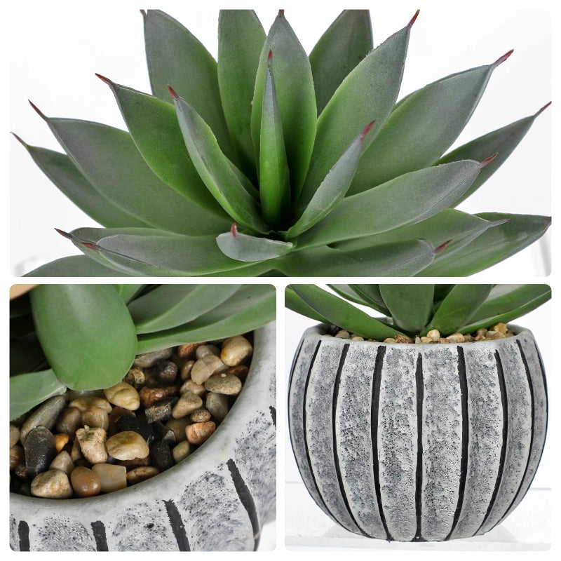 Briful Artificial Aloe Succulent Plant in Aged Cement-Look Ceramic Pot â€“ 8" Tall Faux Agave Plant with Decorative Pebbles â€“ Realistic Desk or Shelf Decor for Home, Office, Bathroom - Image 4