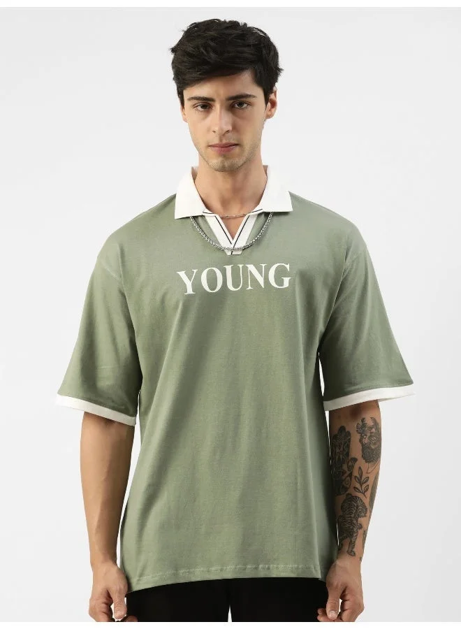Maniac  Maniac Mens printed polo neck half sleeve light green and white cotton slim fit t-shirt for Men | Best Price UAE