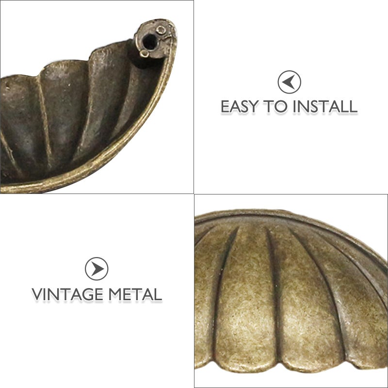 Vintage Shell Cabinet Handles 4Pcs Antique Bronze Alloy Drawer Pulls For Furniture - Image 4