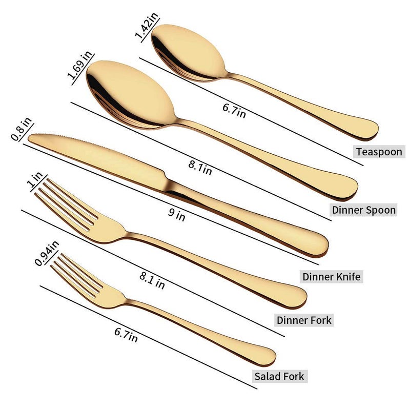 DANSR DANSR Gold Silverware Stainless Steel Flatware Set Kitchen Utensil Set Service Tableware Cutlery Set Dishwasher Safe Utensil Set Tableware Kitchen Set Spoon Set Forks Spoons and Knives Set of 4  - Image 2