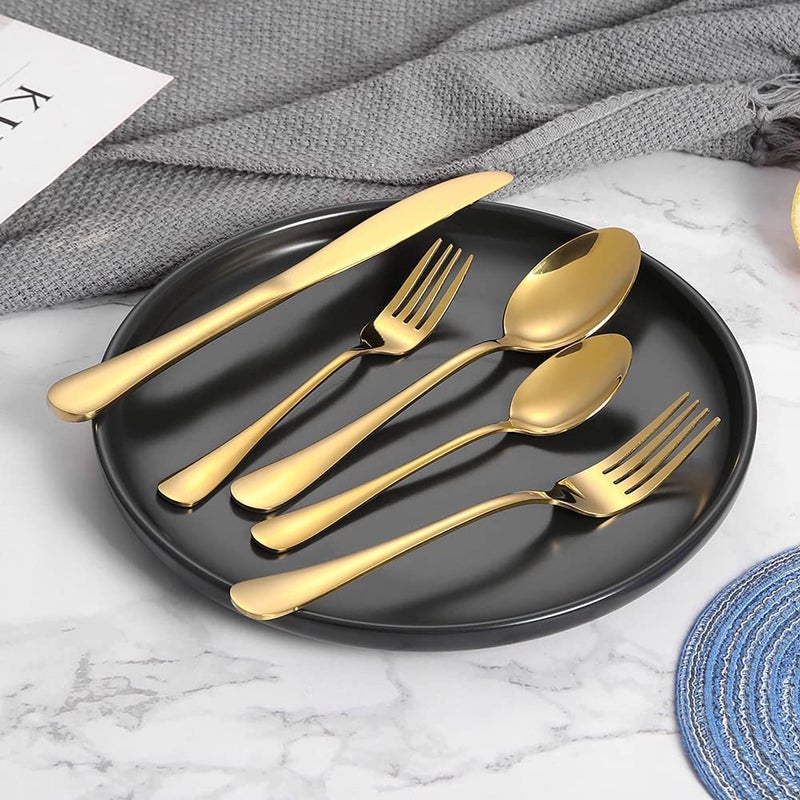 DANSR DANSR Gold Silverware Stainless Steel Flatware Set Kitchen Utensil Set Service Tableware Cutlery Set Dishwasher Safe Utensil Set Tableware Kitchen Set Spoon Set Forks Spoons and Knives Set of 4  - Image 4