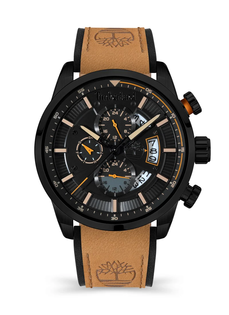 تمبرلاند Callahan Men's 46mm Quartz Multifunction Watch with Brown Leather Strap, Day & Date Display