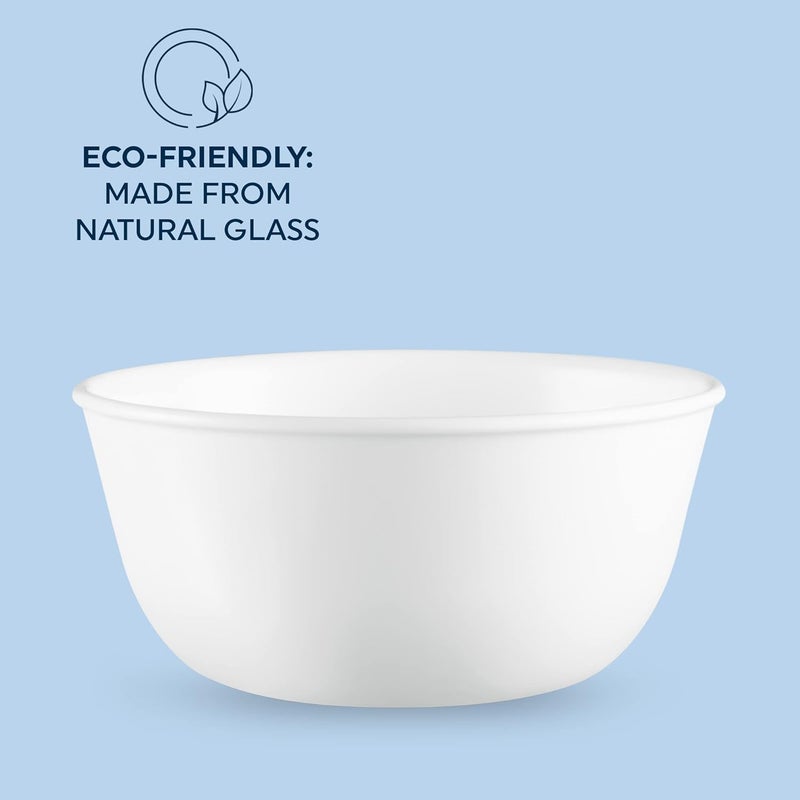 Corelle طقم أطباق شوربة وحبوب زجاجية متوسطة 28 أونصة من كوريل فيتريل 6 قطع مقاومة للكسر والتشقق للأطعمة الساخنة والباردة باللون الأبيض الشتوي - Image 5