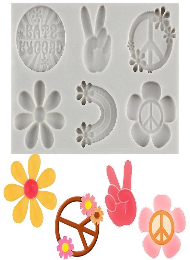 MINFEIDMS Groovy Silicone Molds Daisy Rainbows Flower Fondant Molds For Groovy Retro Hippie Boho Party Cake Decorating Cupcake Topper Candy Chocolate Gum Paste Polymer Clay - Image 1