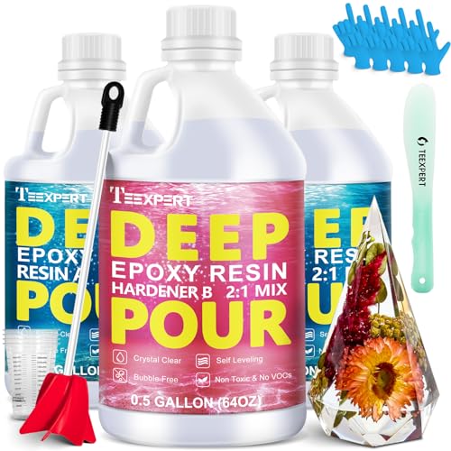 Teexpert Deep Pour Epoxy Resin, 1.5 Gallon Epoxy Resin Kit for 2-4" Pour Depths, Crystal Clear & High Gloss, Bubble-Free Casting Resin for River Tables, Flower Preservation and Mold Crafts - 2:1 Mix - Image 1
