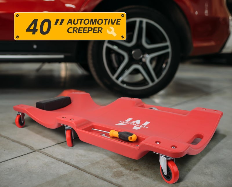 MAXWORKS 50874 40 Inch Plastic Rolling Garage Creeper with Padded Headrest and Dual Tool Trays, 300 Lbs - Image 3