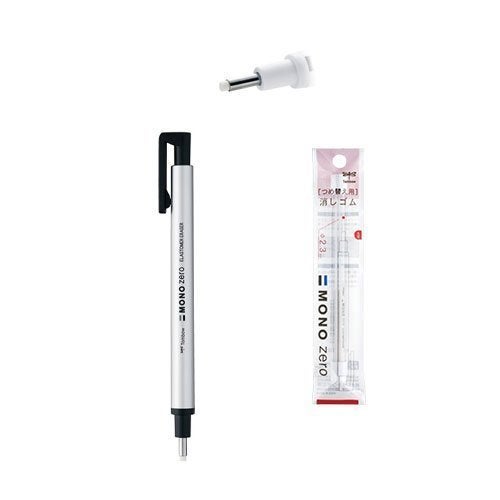 Tombow MONO Zero Pen-Style Eraser Round Tip + 2 Refills (Silver Barrel) - Image 5