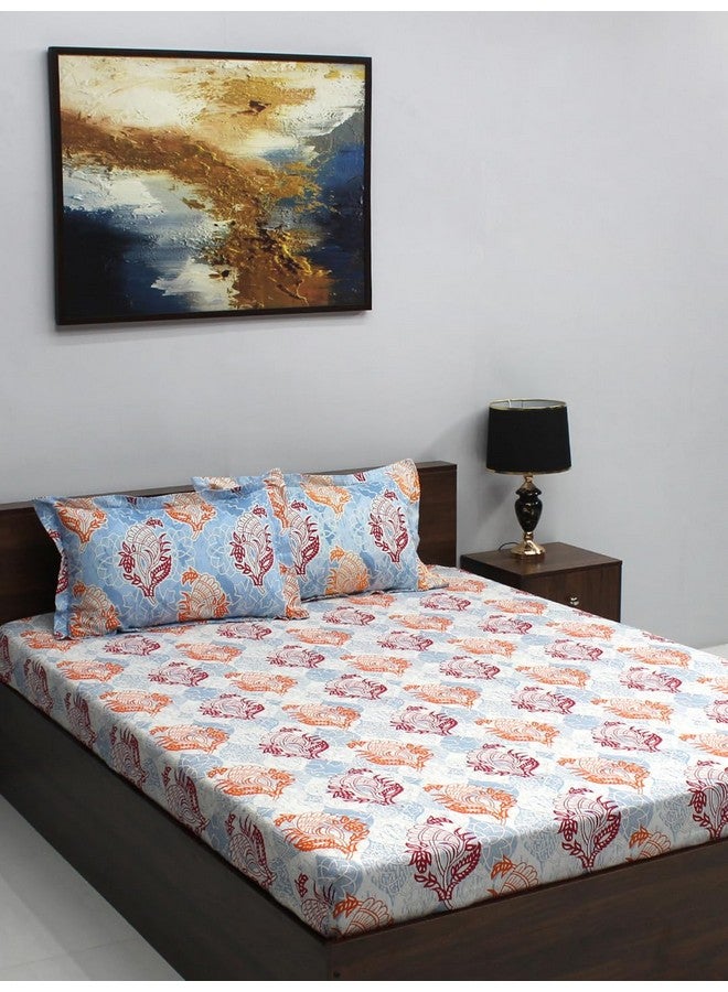 Bombay Dyeing 100% Cotton Queen Size Bedsheet for Double Bed, 1 Bed Sheet (88 X 94 Inches) With 2 Pillow Covers | 110 TC (Ivyrose) - Orange - Image 1