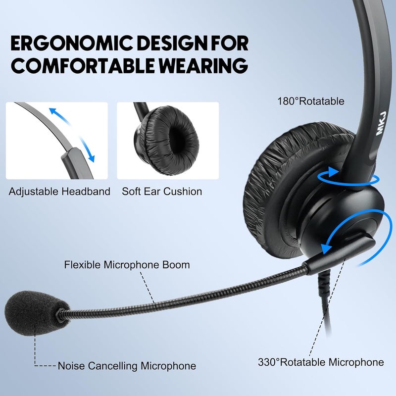 MKJ Cisco Phone Headset with Noise Cancelling Microphone Corded RJ9 Telephone Headset for Cisco 6841 CP-7821 7940 7942G 7945G 7960 7961G 7962G 7965G 7971G 7975G 8865 8961 9951 Call Center Home Office - Image 3